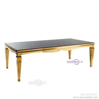 Italy Square Round Wedding Golden Stainless Steel Glass Dining Table