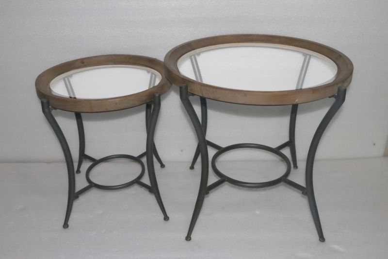 Modern Furniture Wood and Metal Glass Set of 2 Coffee Table 98311