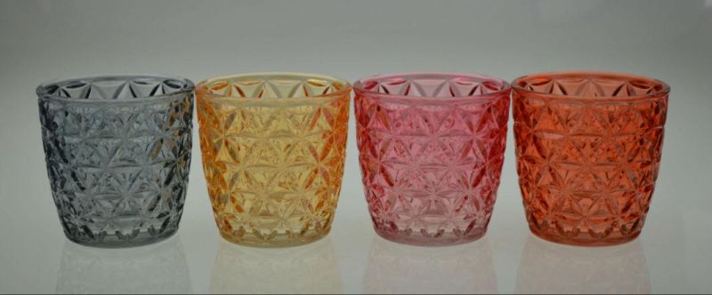 Glass Candle Holders for Home Decoration with Different Embossed Color Panited