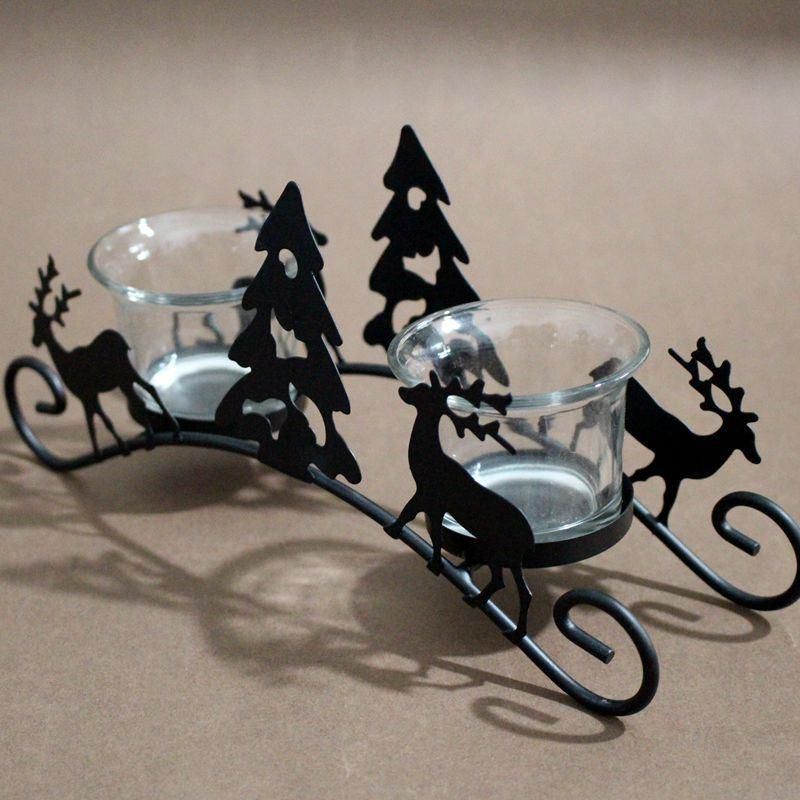 Christmas Santa Sleigh Deer Glass Candle Holders