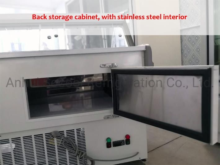 High-Quality Commercial Refrigerated Display Cabinet with Lift-up/Sliding Front Curved Glass Doors for Smoked Bacon