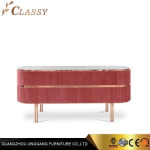 Rose Red Luxury Bedroom Marble Console Table with Soft Velvet and Golden Metal Legs