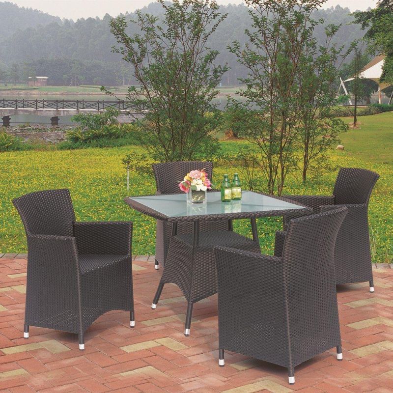 Classic Wholesale Modern Style Outdoor Garden Hotel Kitchen Cafe Coffee Aluminum Metal Bar Round Square Long Rectangular Rattan Restaurant Glass Dining Table