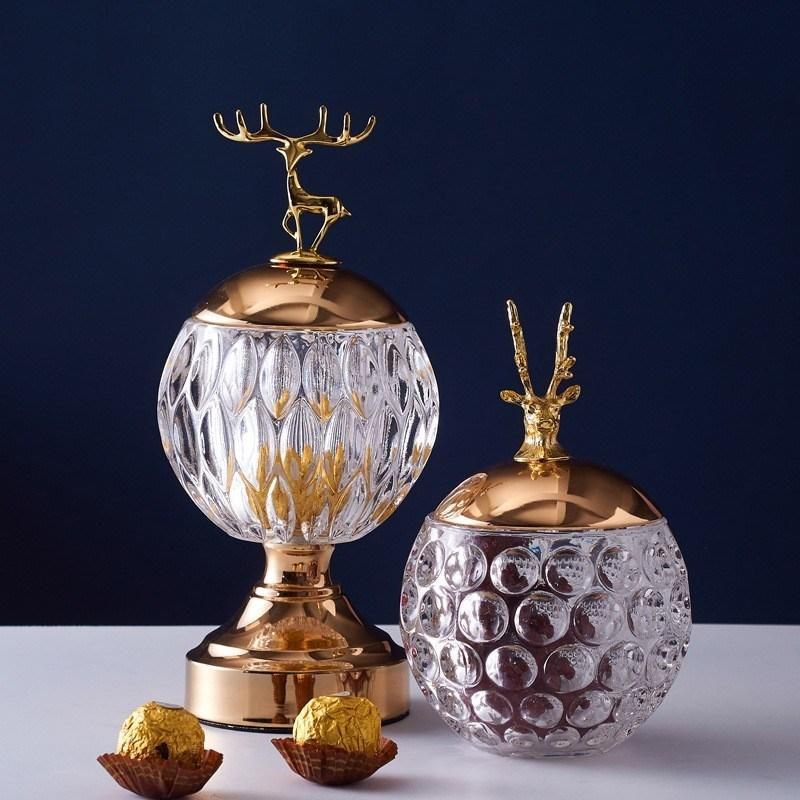 Light Luxury Creative Candy Jar Living Room Tea Table Electric Cabinet Ornaments European Home Furnishings Cotton Swabs Storage Glass Storage Jar