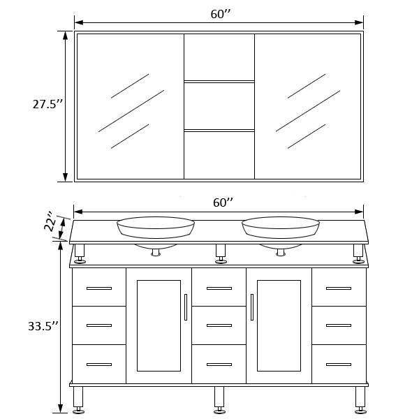 2016 Tempered Glass Double Above Mount Sink Bathroom Cabinet T9119