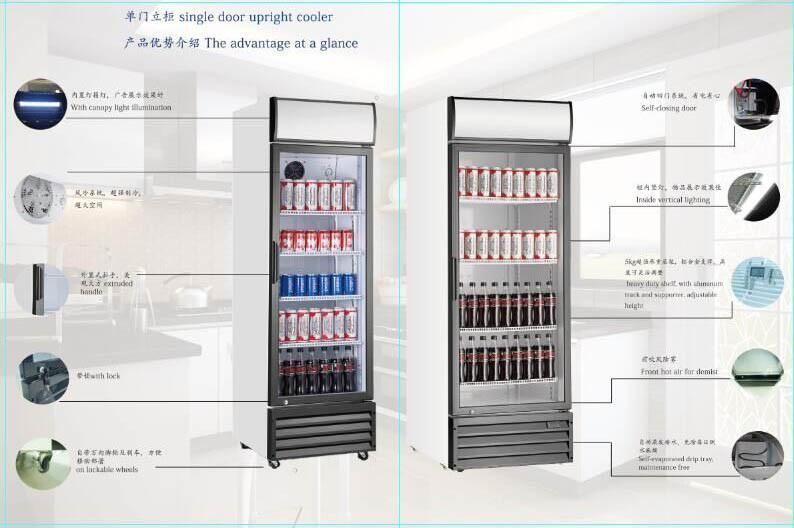 Big Capacity Free Standing Digital Control Single Glass Door Beverage Showcase