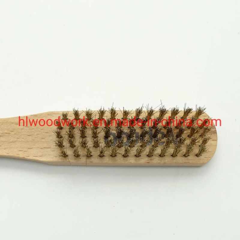 Brass Brush, Brass Wire Brush, Wire Scratch Brush with Raw Birchwood Handle Brush Clean Rust Brush 30cm Length Raw Wooden Handle Copper Wire Scratch Brush