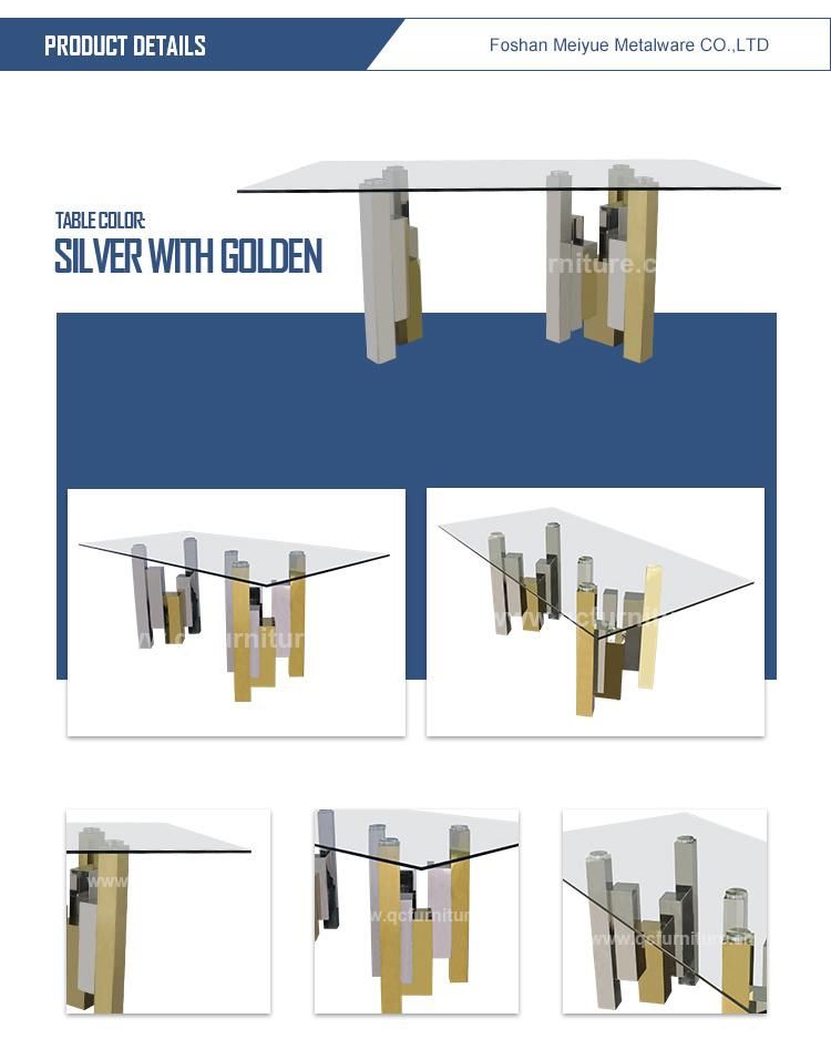 Silver and Gold Stainless Steel Glass Top Dining Table