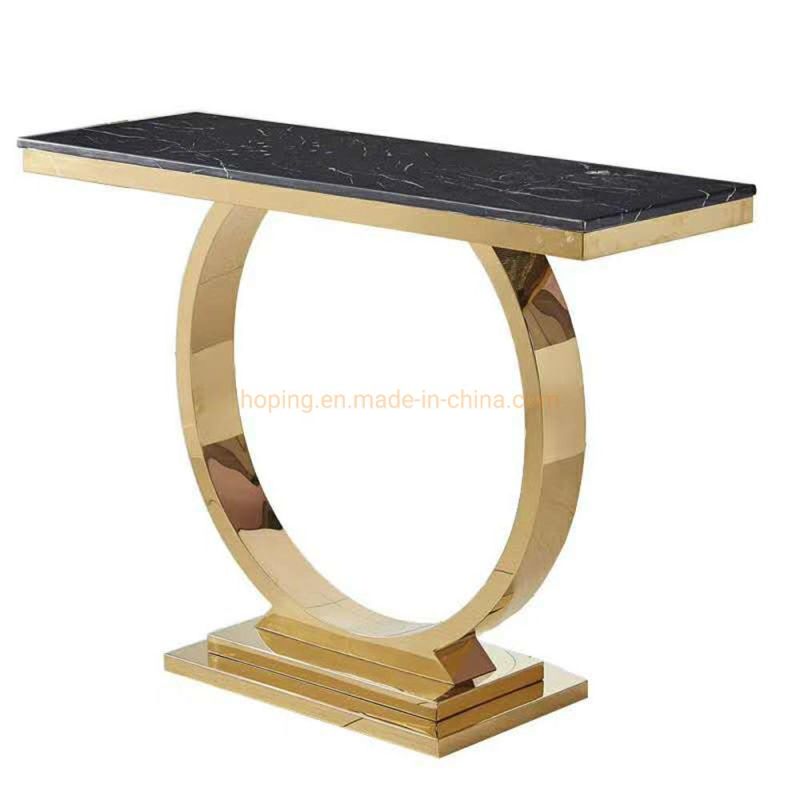 Modern Living Room Unique Shape Marble Top and Golden Metal Base Console Table