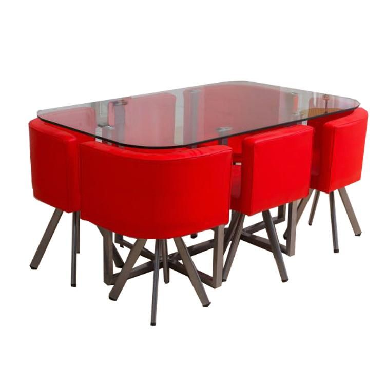 Modern Luxury Design Tempered Glass with Heat Transfer Printing Leg Dining Table Set