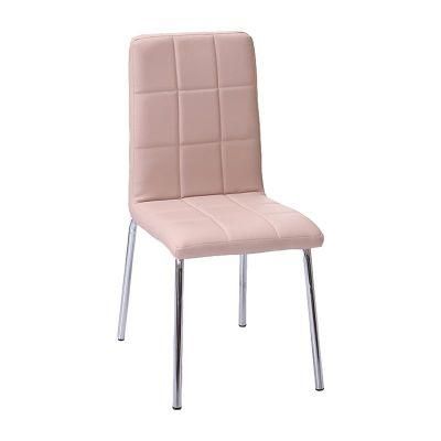 Modern Home Banquet Restaurant Furniture Pink Tubular Retractable Electroplated Leg PU Leather Dining Chair
