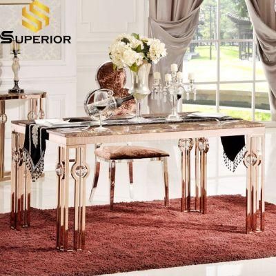 Hotel Luxury Rose Gold Leg Wedding Decoration Marble Dinner Table