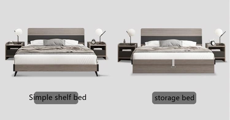 Grey Color Simple Design Modern Style Hotel Apartment Home Furniture PU Leather Bedroom Bed with Wood Legs