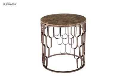 Round Living Room Table Stainless Steel Coffee Table Centre Table with Metal Frame