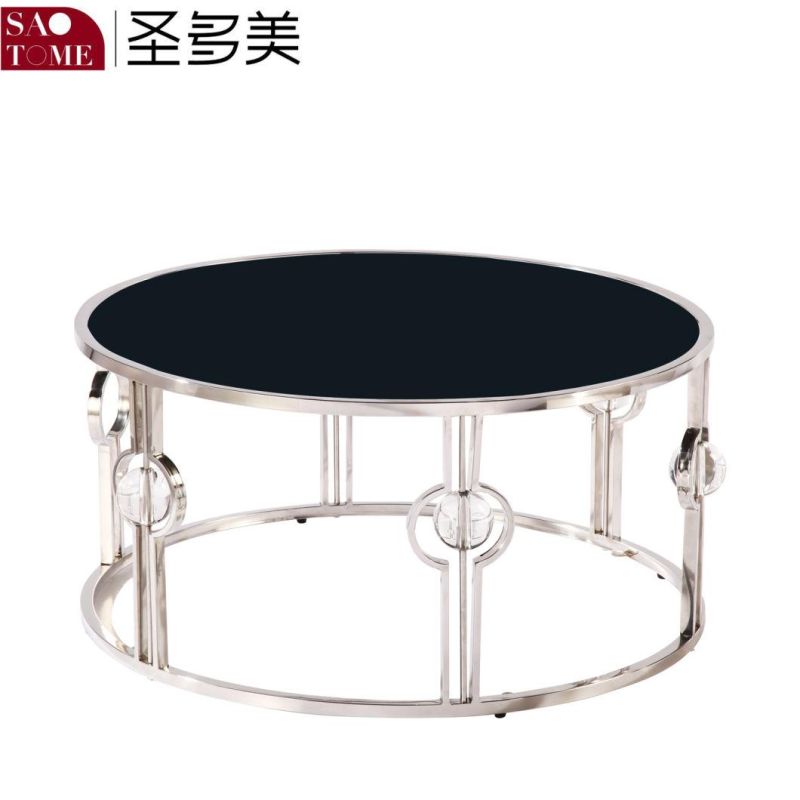 Living Room Home Furniture Stainless Steel Round Glass Coffee Table