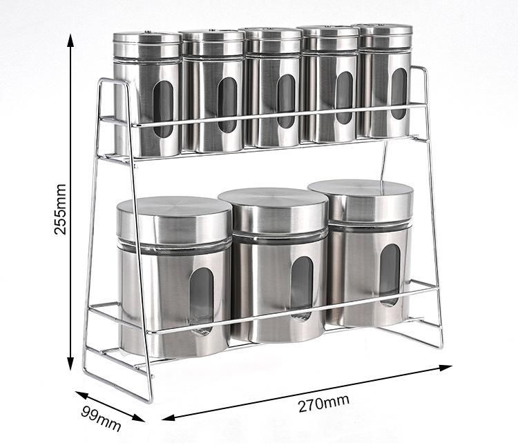 Fancy Contemporary 8 Set Stainless Steel Cover Glass Spices Jar Rack Food Storage Glass Jar Kitchen Spice Rack