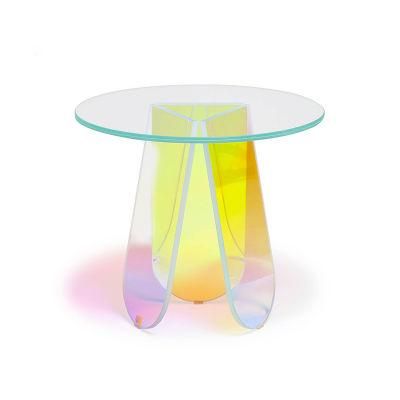 Nordic Style Light Luxury Crystal Leisure Tea Table Colorful Rainbow Clear Acrylic Transparent Coffee Tables