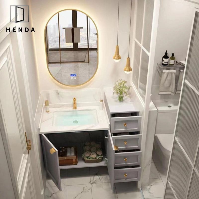 Double Open Door 3 Drawers Storage Cabinet Ceramic Basin Marble Mesa Bathroom Vanity