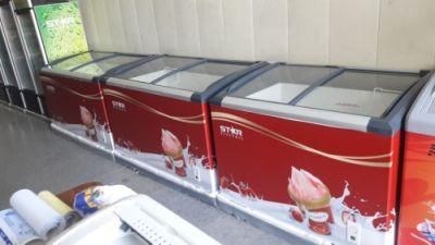 Manufacturer Provides Curved Sliding Glass Ice Cream Display Showcase Freezer