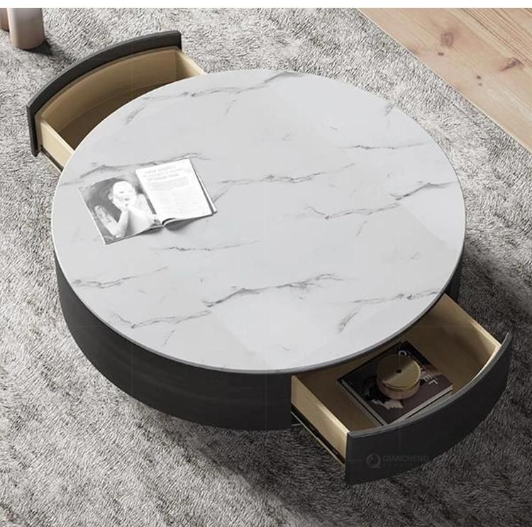 Turkish Designer 2 Drawer White Round Coffee Table