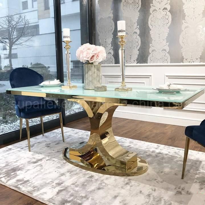 Hot Sale 4 or 6 People Cheap Gold Metal Dining Table