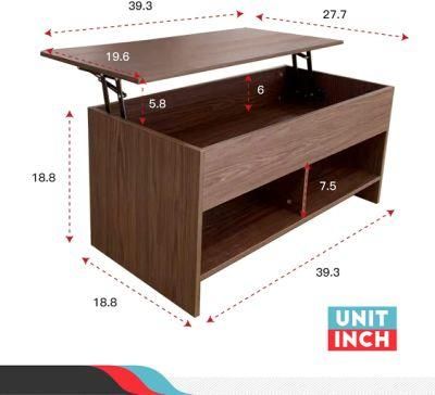 Modern Wood Lift Top Hidden Compartment and Storage Shelf Coffee Table for Living Room