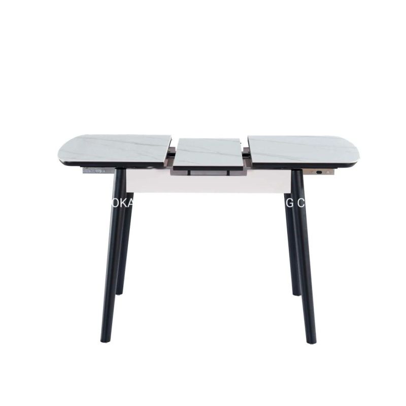 Modern Length Adjustable Folding Square Tempered Glass Dining Room Table