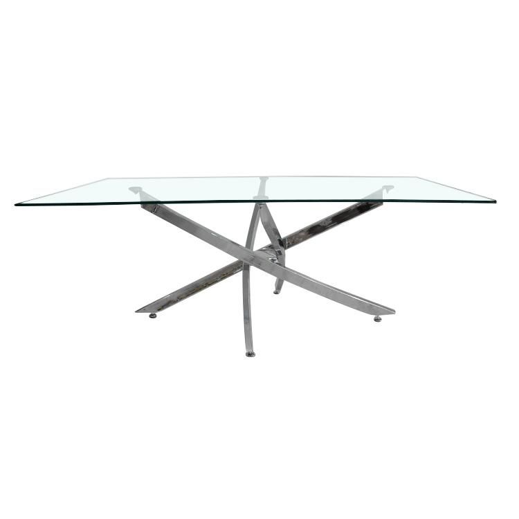 Square Tempering Glass Dinner Stainless Steel Frame Dining Table