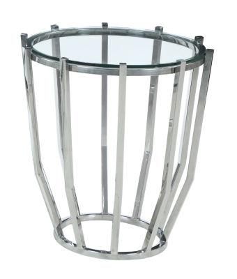 Round Glass End Table Stainless Steel Lamp Table
