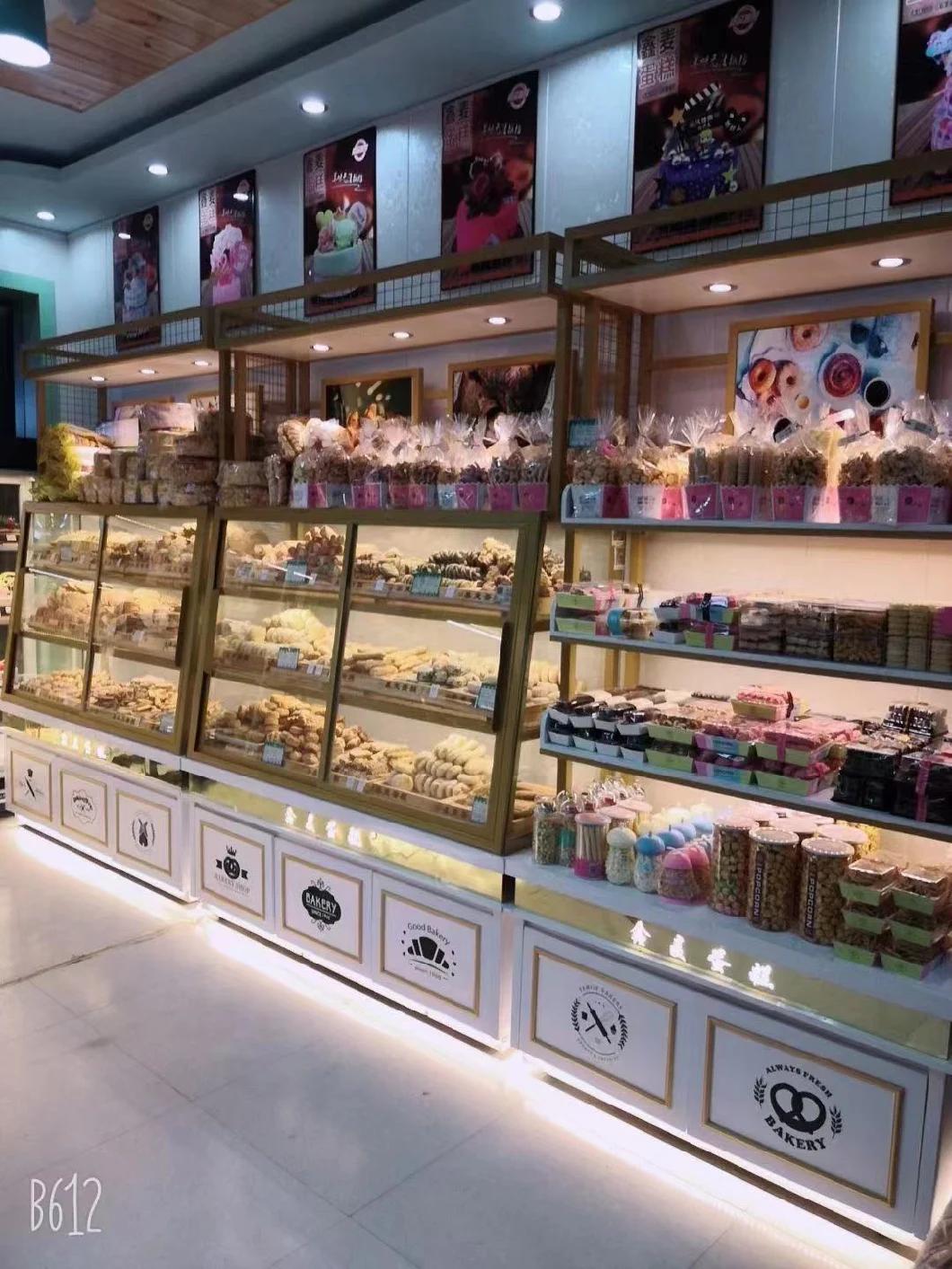 Bakery Shop Display Rack for Bread with LED Lights and Tempered Glass Door