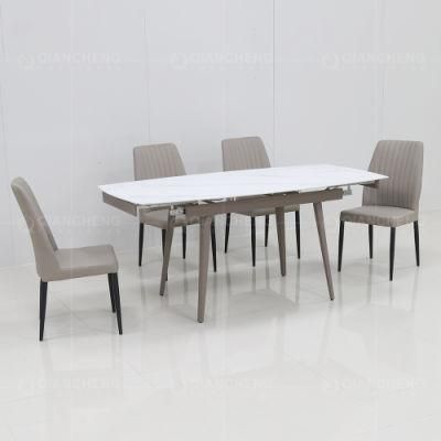 Luxury Style Metal Dining Table White Stone 8 Seater Extendable Dining Table Set
