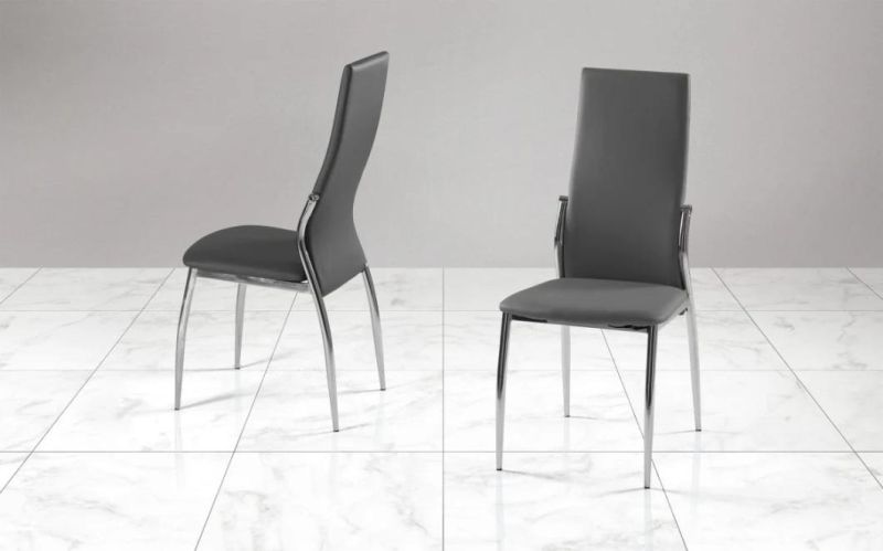 Modern Home Restaurant Wedding Furniture PU Leather and Chromed Leg Dining Chairs for Kitchen