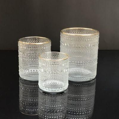 Home Decoration Glassware Gift Golden Stamped Glass Candle Jars Glass Candle Holders 100 Ml 300 Ml Loaded with Wax or Without Wax