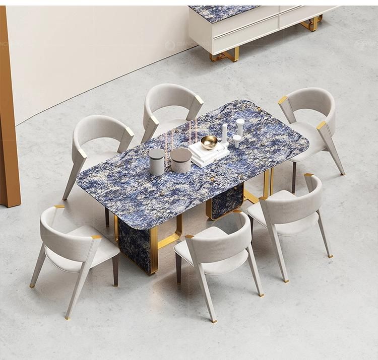 Luxury Brushed Gold Modern Nature Marble Stainless Steel Dining Table