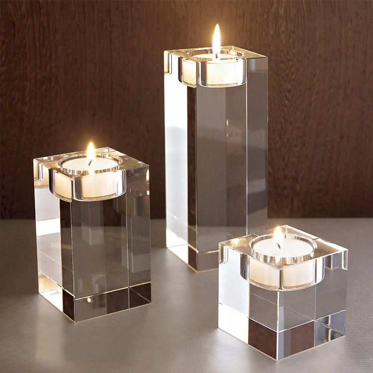 Solid Square Clear Glass Table Centerpiece Classic Cube Crystal Candle Holder