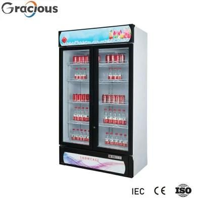 Ce CB Approved 753L Double Glass Door Vertical Display Showcase Cooler for Supermarket