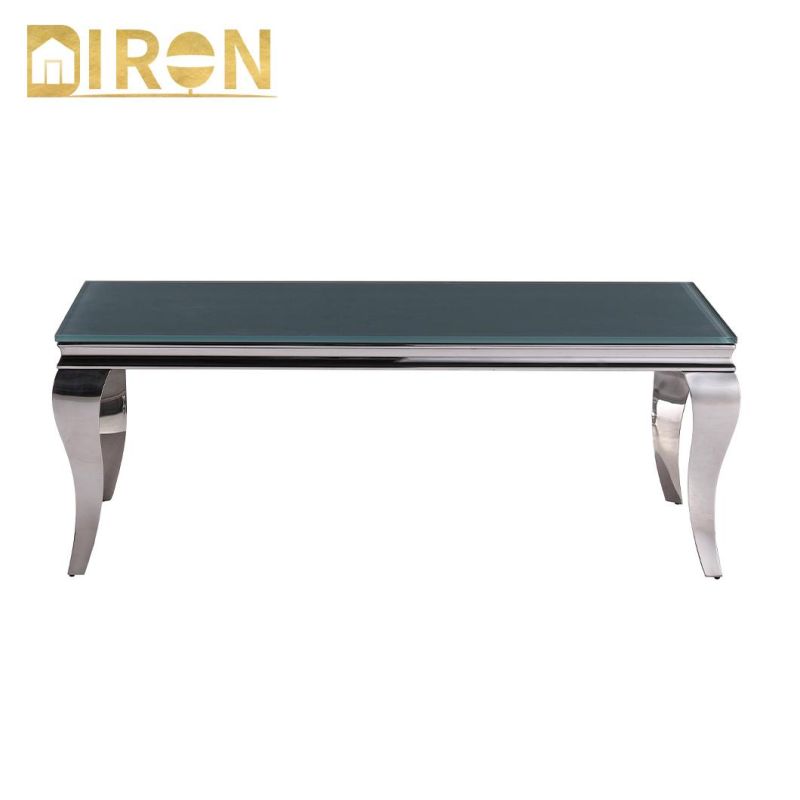 Home Furniture Living Room Stainless Steel Base Rectangle Glass Marble Coffee Table