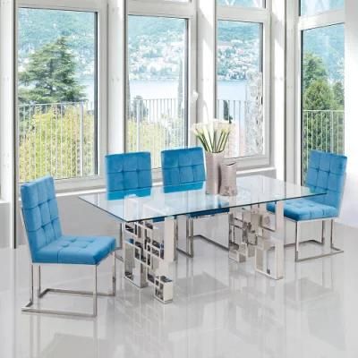6 Seater Silver Stainless Steel Glass Dining Table