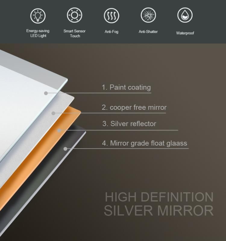 Hotel LED Wall Touch Screen Bath Intelligent Fogless Shower Mirrors