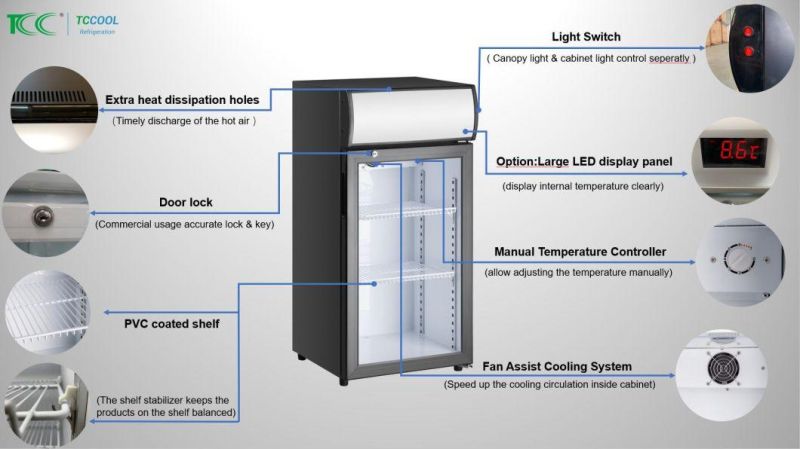 Over The Counter Showcase Cooler Commercial Refrigerator with Large Area LED Temperature Display