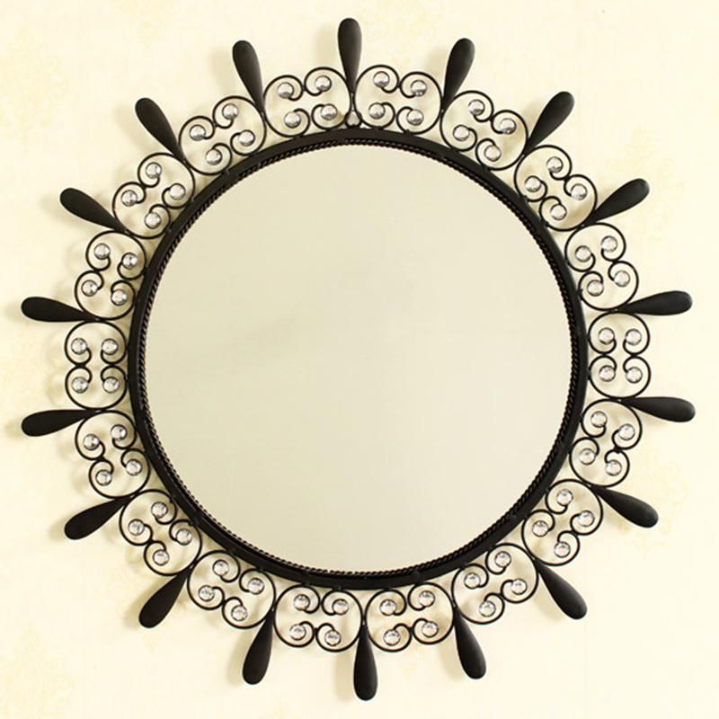 Otel Project Sun Shaped Decorative Metal Wall Mirror with Glass Tile