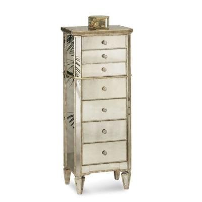 High Reputation Compact Silver Glass Modern Mirrored 5 Drawers Tallboy