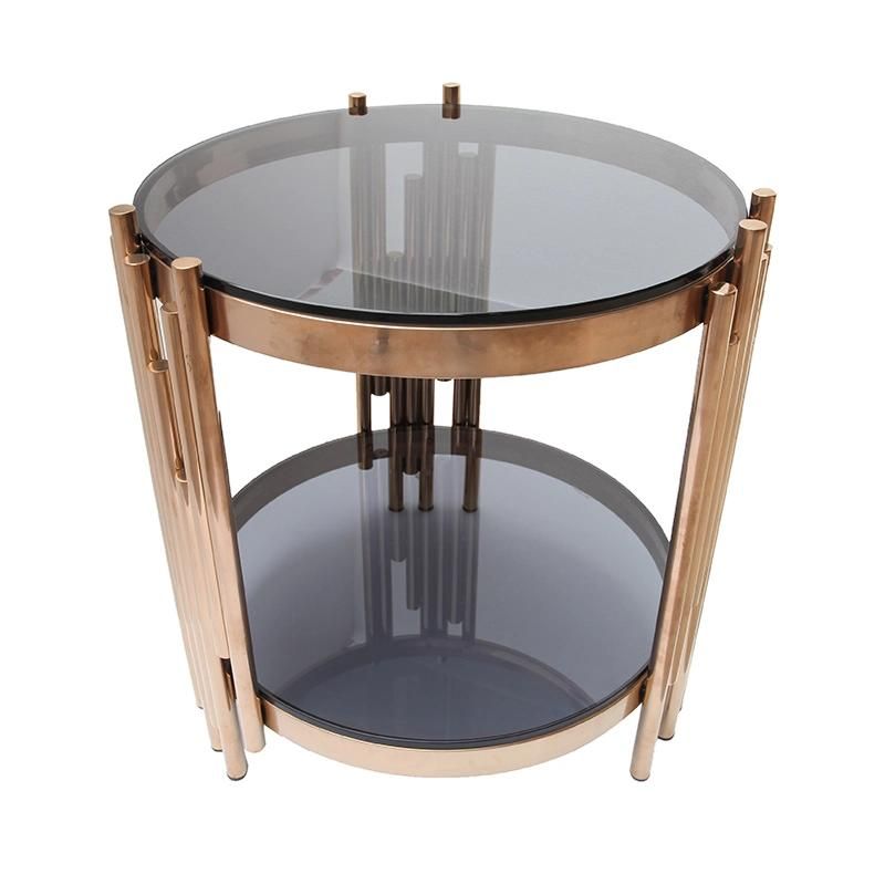 Small Round Rose Gold Stainless Steel Coffee Table with Tempered Glass Top