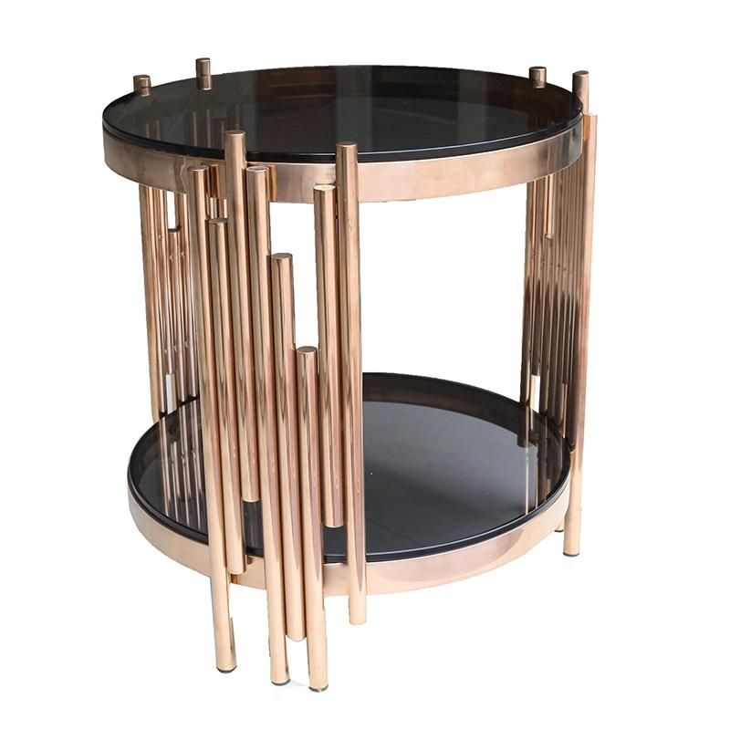 Small Round Rose Gold Stainless Steel Coffee Table with Tempered Glass Top