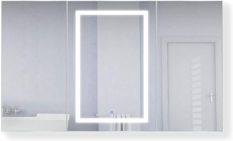 Double Door Mc009 Aluminum Medicine Cabinet with Mirror Bathroom Lighted Mirror Cabinet with Adjustable Glass Shelves Recessed or Surface Mounting