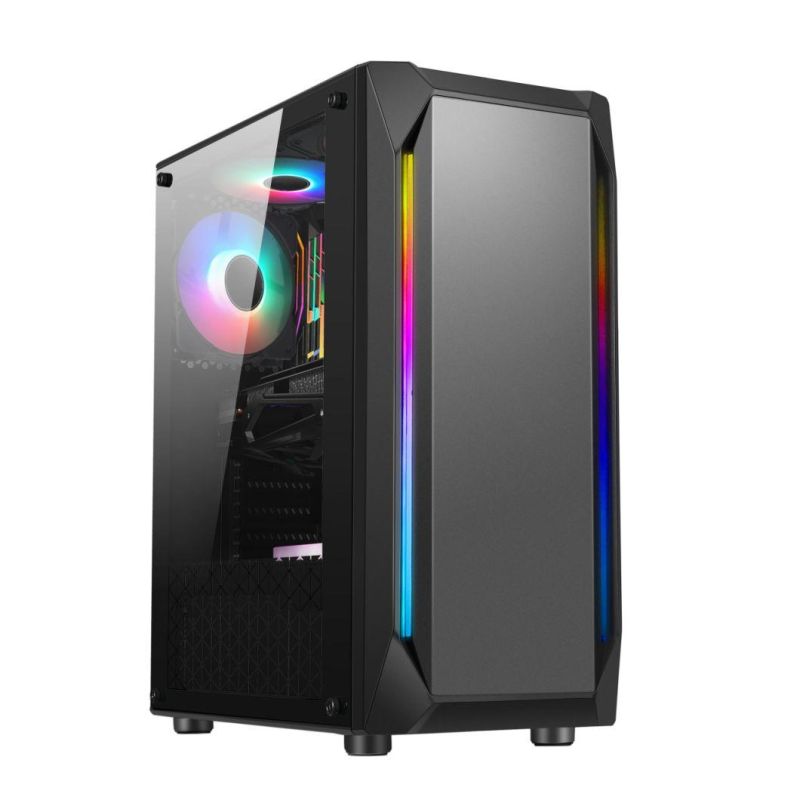 Eatx PC with Fan Colourful Tempered Glass Horizontal Cooled CPU Cabinet Dustproof Gamer Computer Case Gaming Computer Case