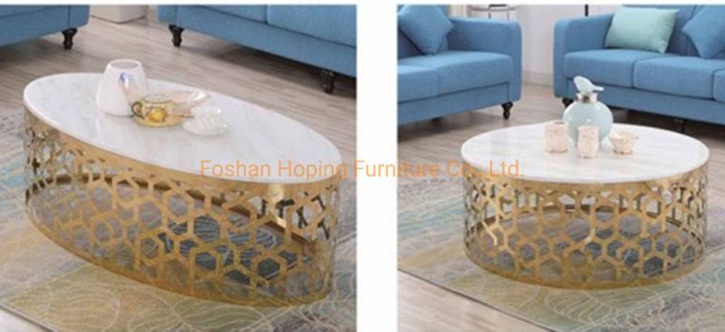Modern White Oval Marble Top Stainless Steel Coffee Table Italy Cross Decor Base Table for Home Furniture