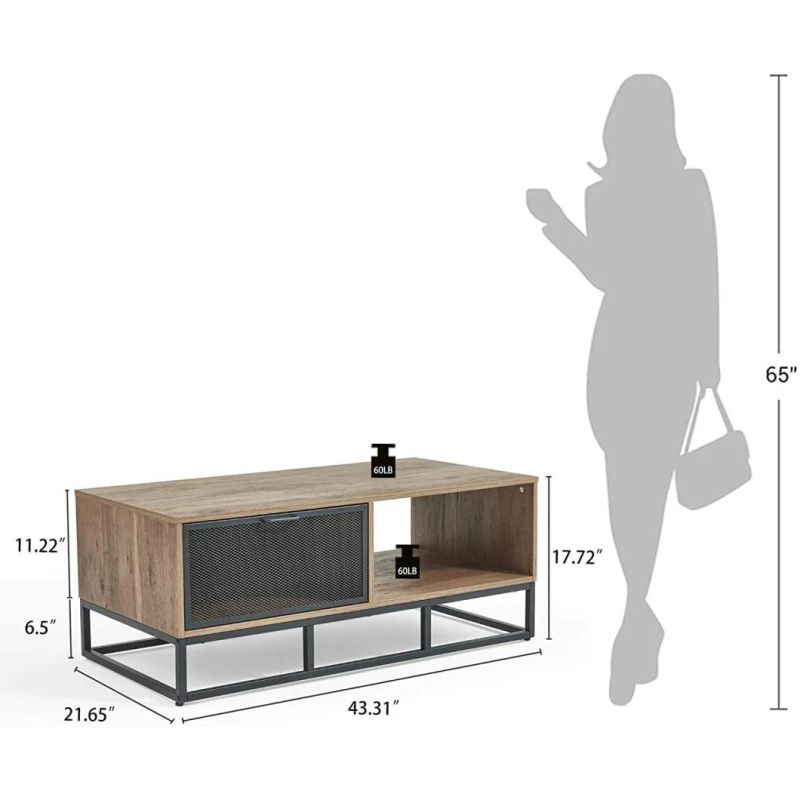 Storage Coffee Table with Iron Mesh Cabinet Door