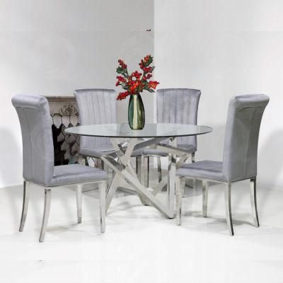 Round Tempered Glass Star Stainless Steel Dining Tables
