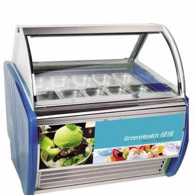 Semi Curved Glass Fan Assisted Ice-Cream Display Showcase with 18 Pans